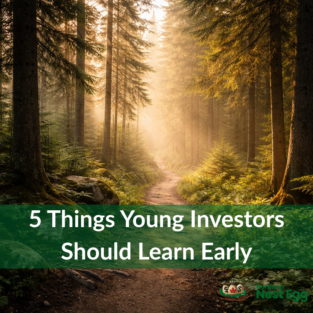 Wide landscape photography, forest trail stretching forward into morning light, Canadian wilderness, mist through trees, no people, warm golden hour light, editorial nature photography style, peaceful and optimistic mood